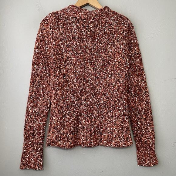 BKE Mohair Alpaca Sweater Size Medium Open Knit Marled Orange V-neck Y2K Boho - Picture 4 of 9